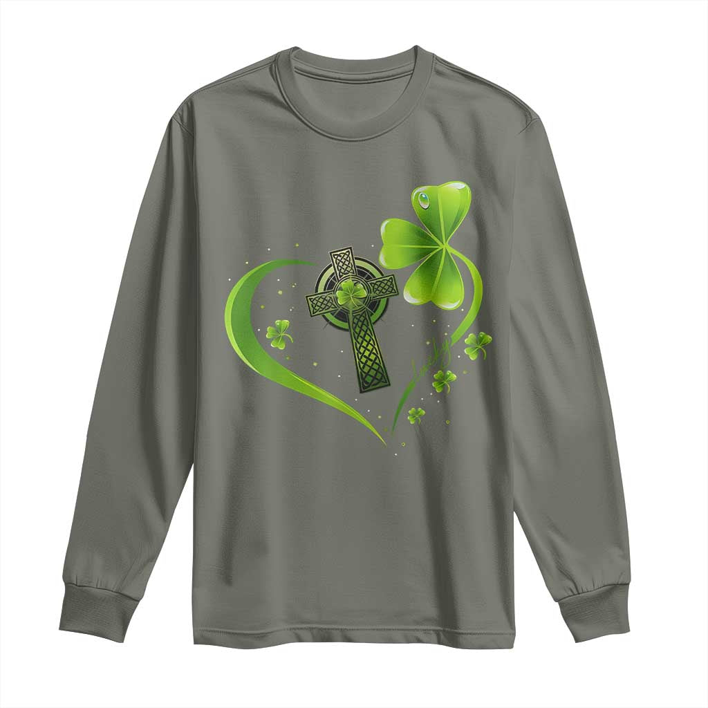 St Patricks Day Long Sleeve Shirt Lucky Clover Irish Shamrock Celtic Cross