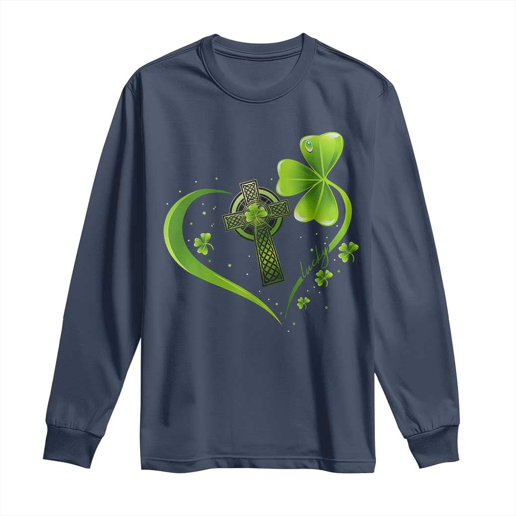 St Patricks Day Long Sleeve Shirt Lucky Clover Irish Shamrock Celtic Cross
