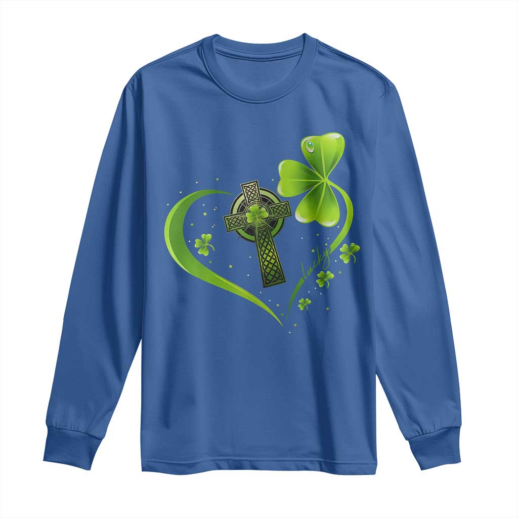 St Patricks Day Long Sleeve Shirt Lucky Clover Irish Shamrock Celtic Cross
