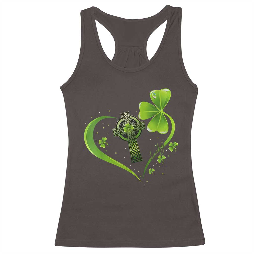 St Patricks Day Racerback Tank Top Lucky Clover Irish Shamrock Celtic Cross