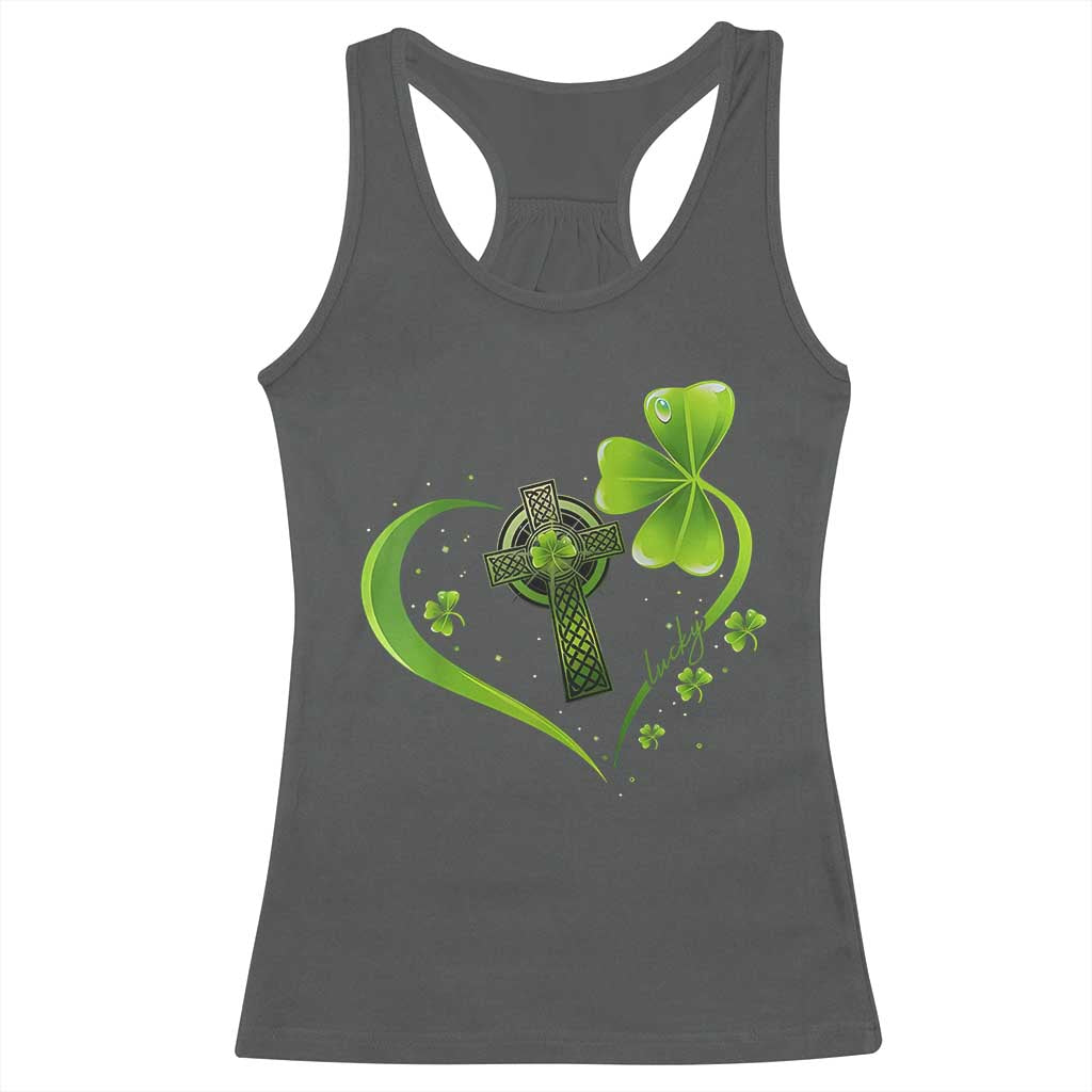St Patricks Day Racerback Tank Top Lucky Clover Irish Shamrock Celtic Cross