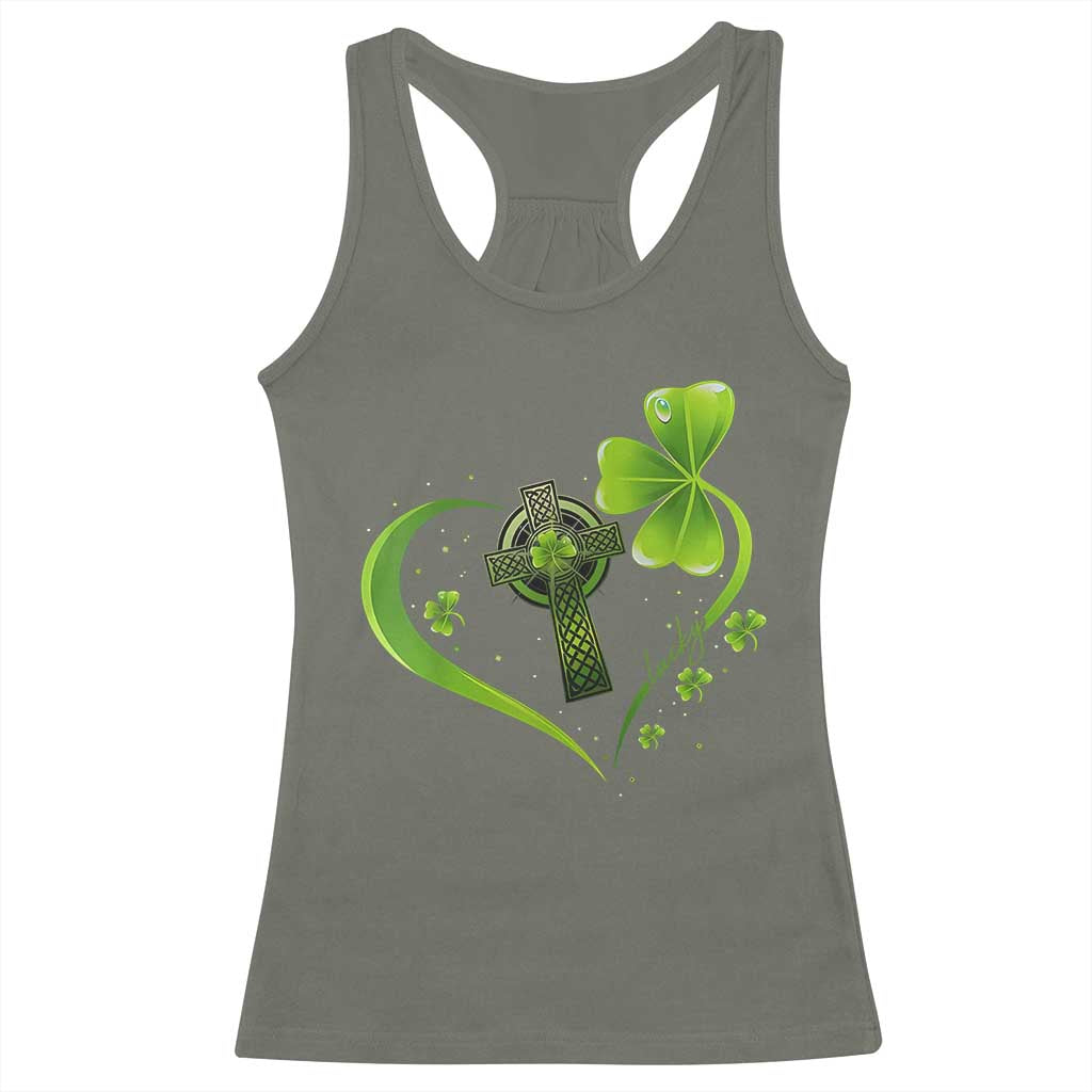 St Patricks Day Racerback Tank Top Lucky Clover Irish Shamrock Celtic Cross