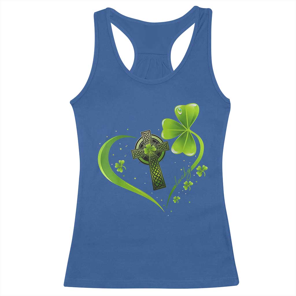 St Patricks Day Racerback Tank Top Lucky Clover Irish Shamrock Celtic Cross