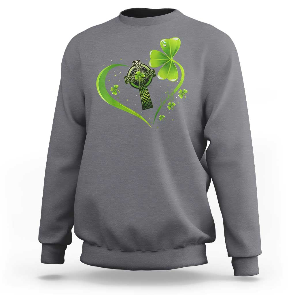 St Patricks Day Sweatshirt Lucky Clover Irish Shamrock Celtic Cross