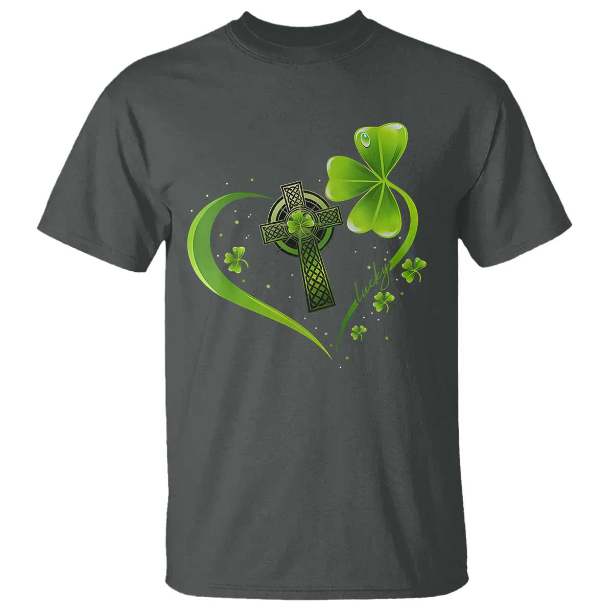 St Patricks Day T Shirt Lucky Clover Irish Shamrock Celtic Cross