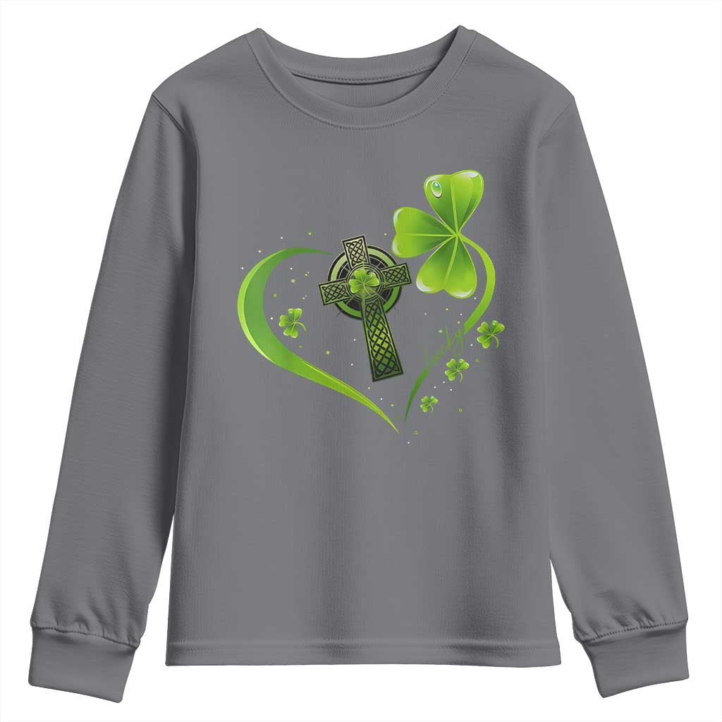 St Patricks Day Youth Sweatshirt Lucky Clover Irish Shamrock Celtic Cross