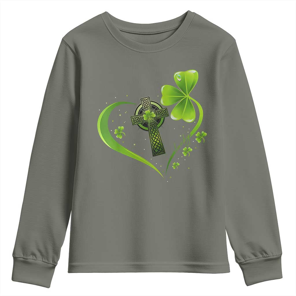 St Patricks Day Youth Sweatshirt Lucky Clover Irish Shamrock Celtic Cross