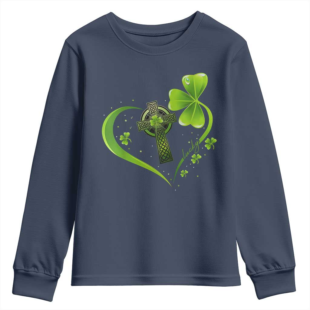 St Patricks Day Youth Sweatshirt Lucky Clover Irish Shamrock Celtic Cross