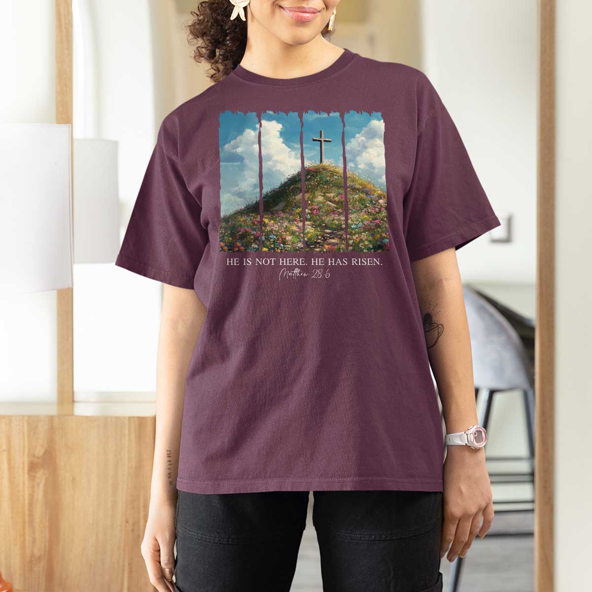 Christian Easter T Shirt For Women He Is Not Here He Has Risen