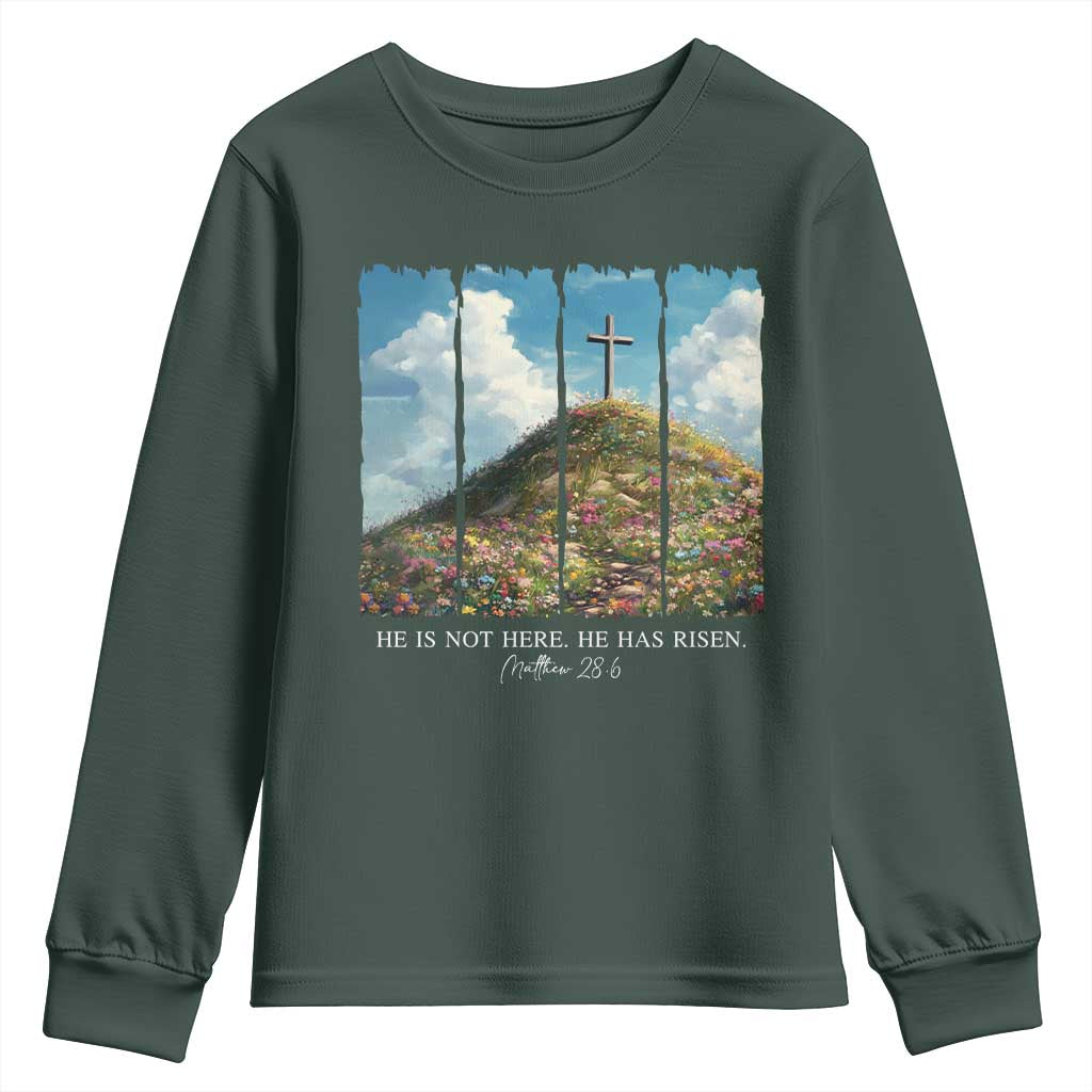 Christian Easter Youth Sweatshirt He Is Not Here He Has Risen