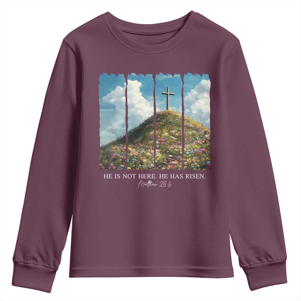 Christian Easter Youth Sweatshirt He Is Not Here He Has Risen