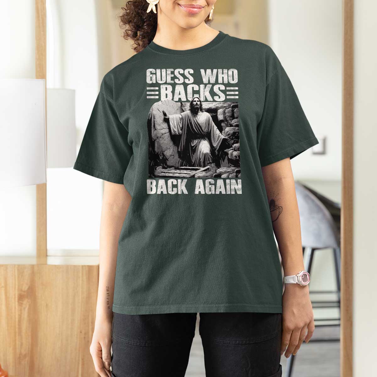 Easter Religious T Shirt For Women Guess Who's Back Back Again Jesus Christian