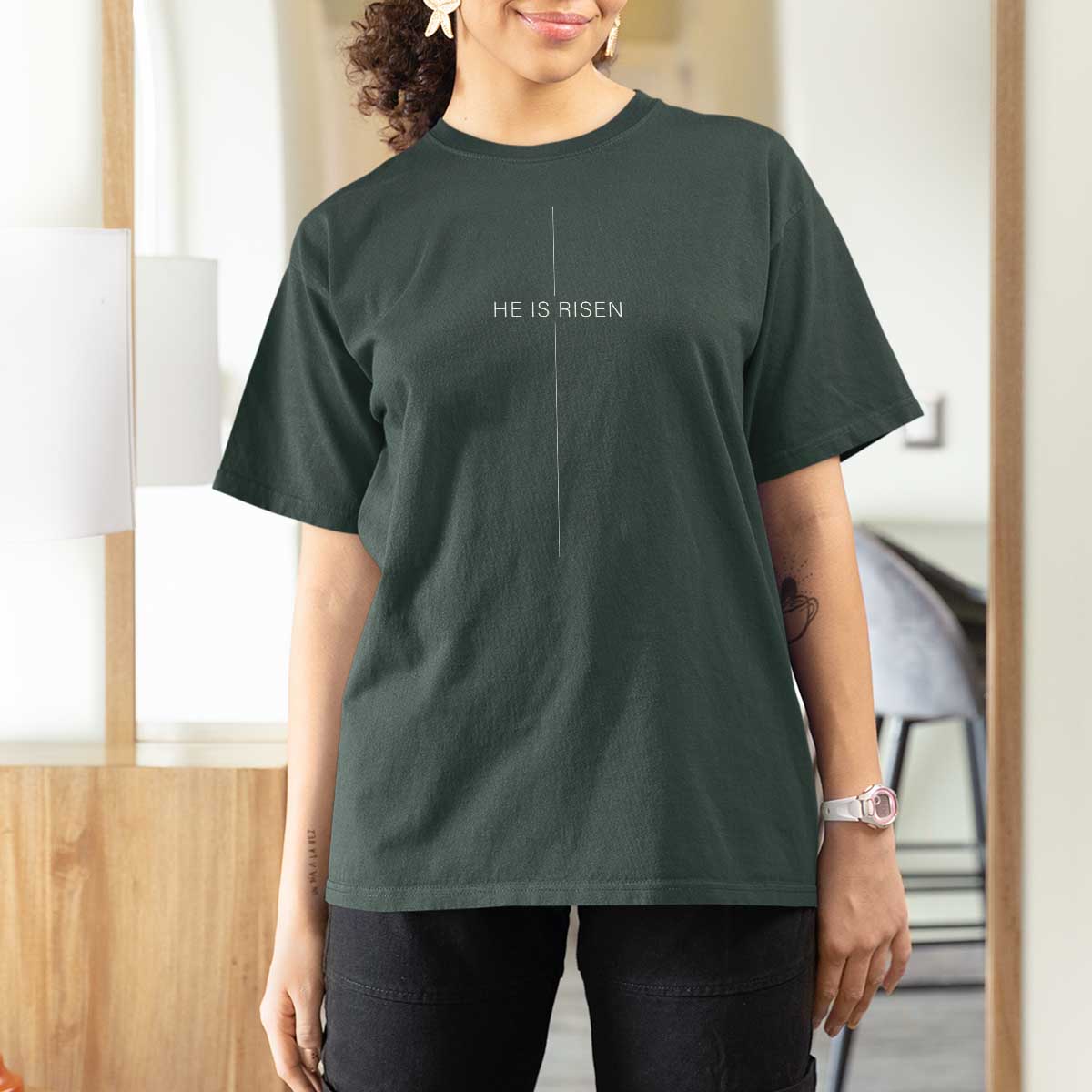 Easter Cross He Is Risen T Shirt For Women Cross Subtle Christian Minimal Religious Faith Jesus