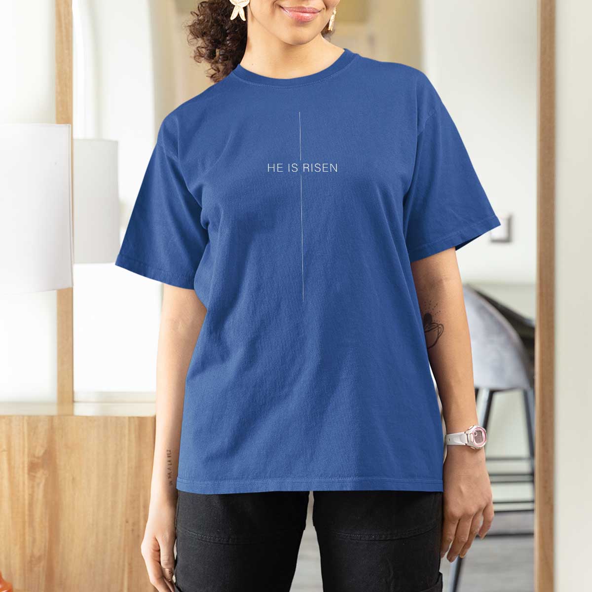 Easter Cross He Is Risen T Shirt For Women Cross Subtle Christian Minimal Religious Faith Jesus