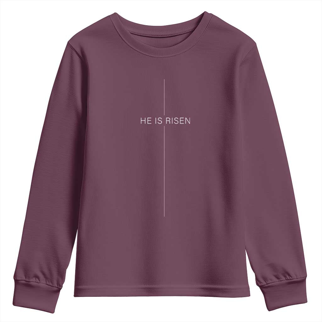 Easter Cross He Is Risen Youth Sweatshirt Cross Subtle Christian Minimal Religious Faith Jesus
