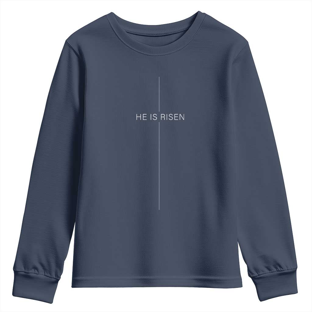 Easter Cross He Is Risen Youth Sweatshirt Cross Subtle Christian Minimal Religious Faith Jesus