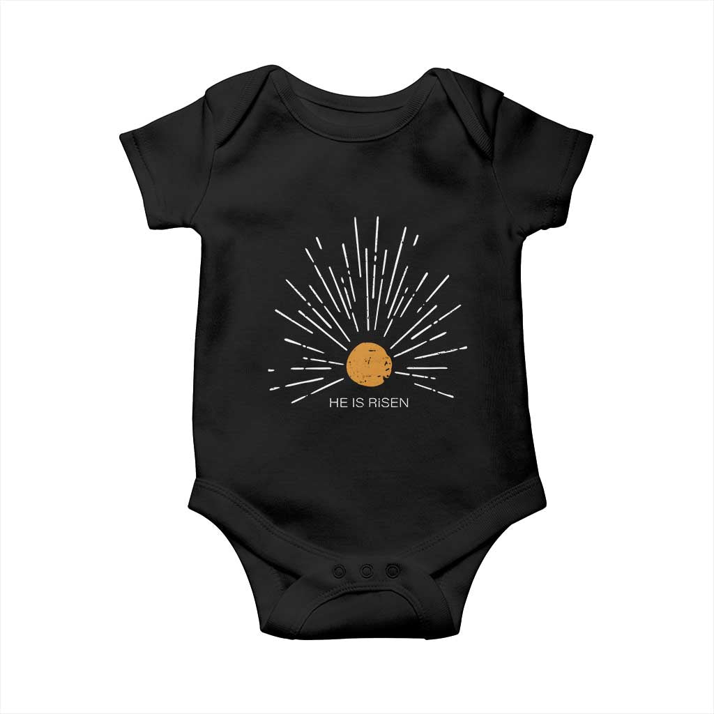 He Is Risen Baby Onesie Sunburst Vintage Jesus Religious Easter Day Christians