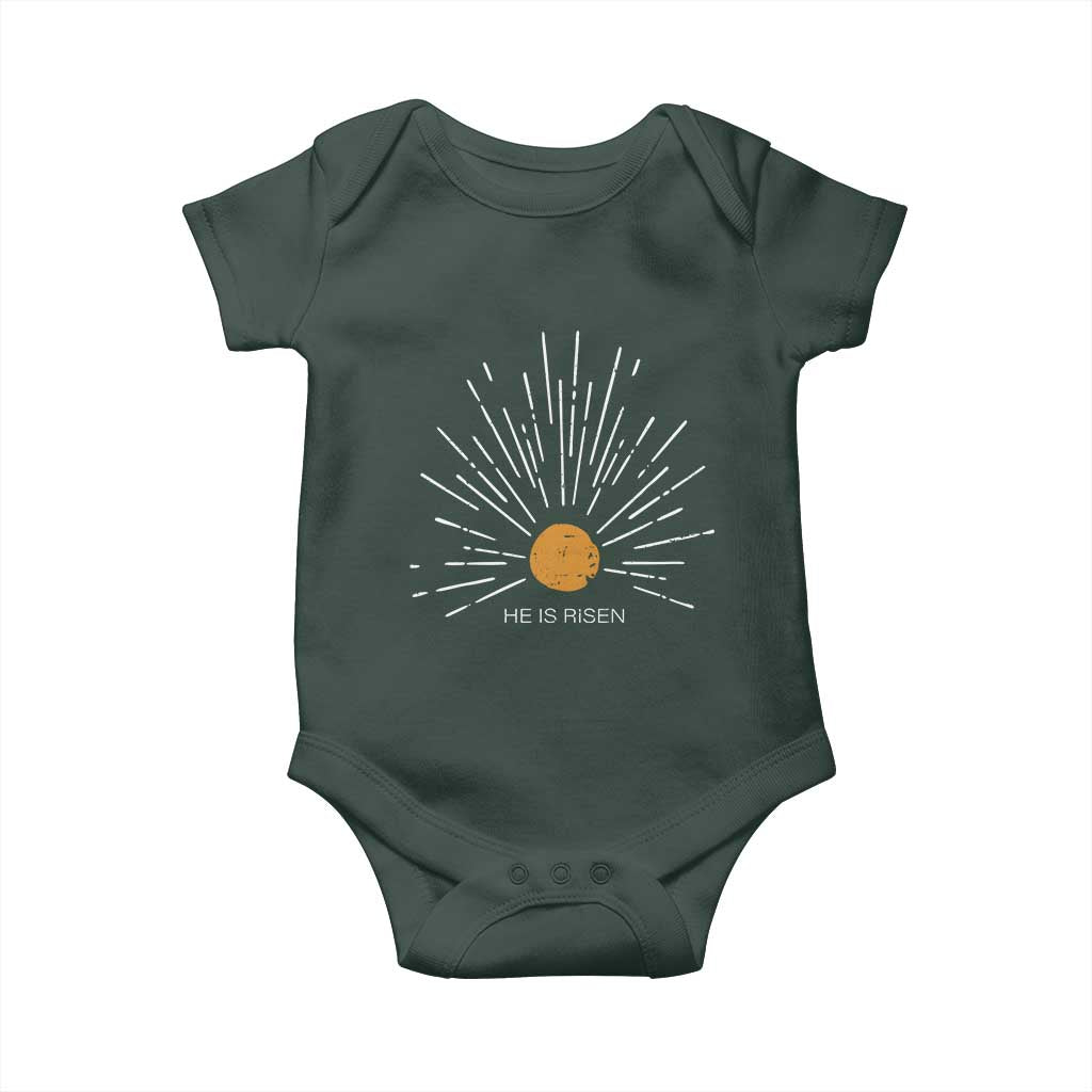 He Is Risen Baby Onesie Sunburst Vintage Jesus Religious Easter Day Christians