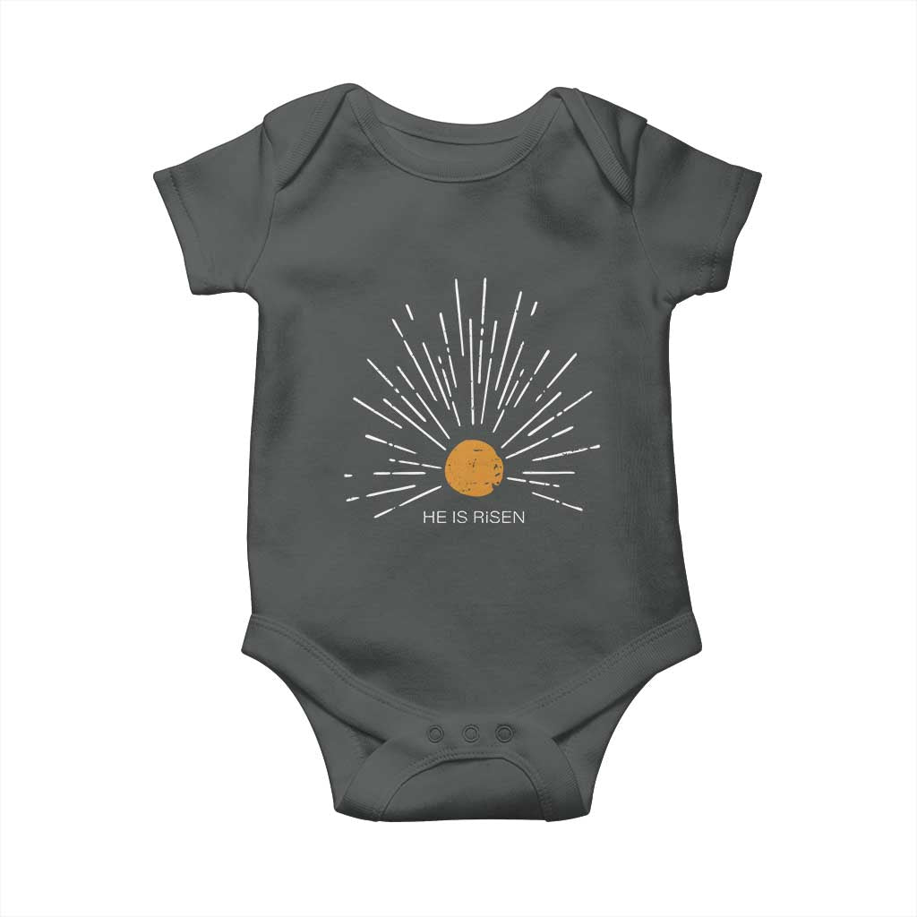 He Is Risen Baby Onesie Sunburst Vintage Jesus Religious Easter Day Christians