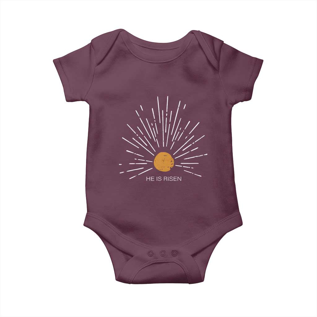 He Is Risen Baby Onesie Sunburst Vintage Jesus Religious Easter Day Christians