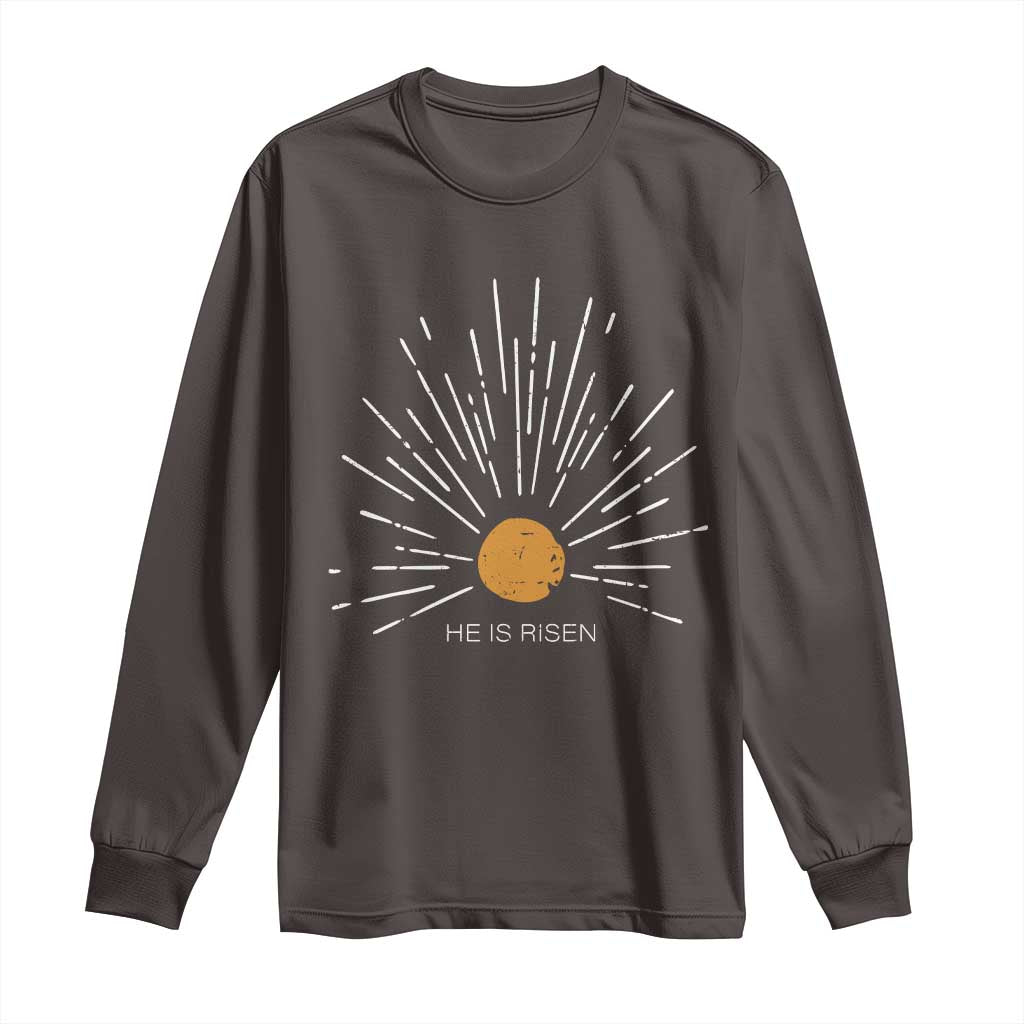 He Is Risen Long Sleeve Shirt Sunburst Vintage Jesus Religious Easter Day Christians