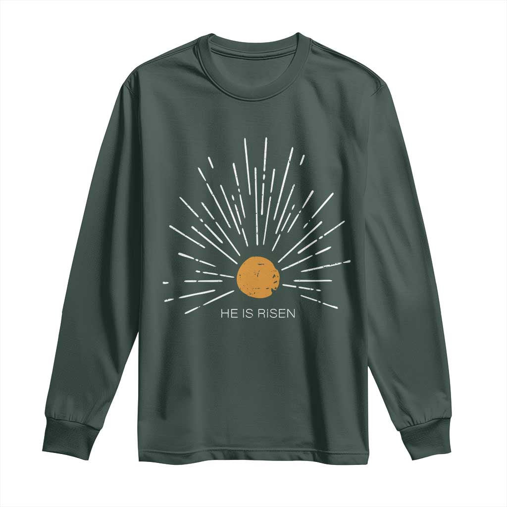 He Is Risen Long Sleeve Shirt Sunburst Vintage Jesus Religious Easter Day Christians