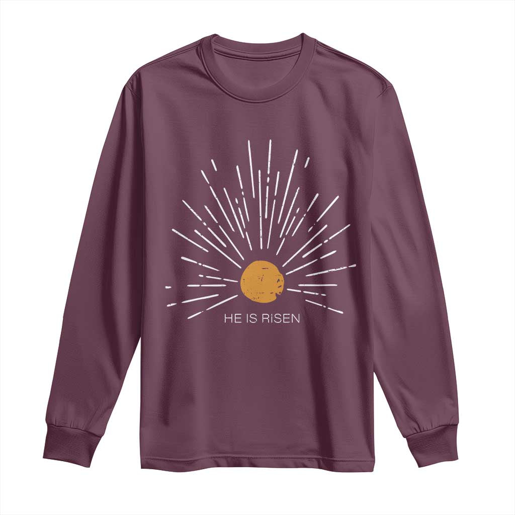 He Is Risen Long Sleeve Shirt Sunburst Vintage Jesus Religious Easter Day Christians