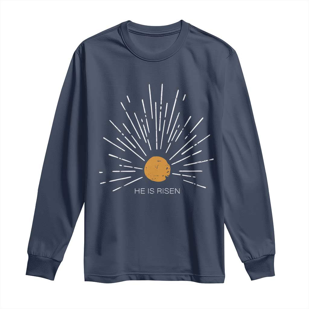 He Is Risen Long Sleeve Shirt Sunburst Vintage Jesus Religious Easter Day Christians