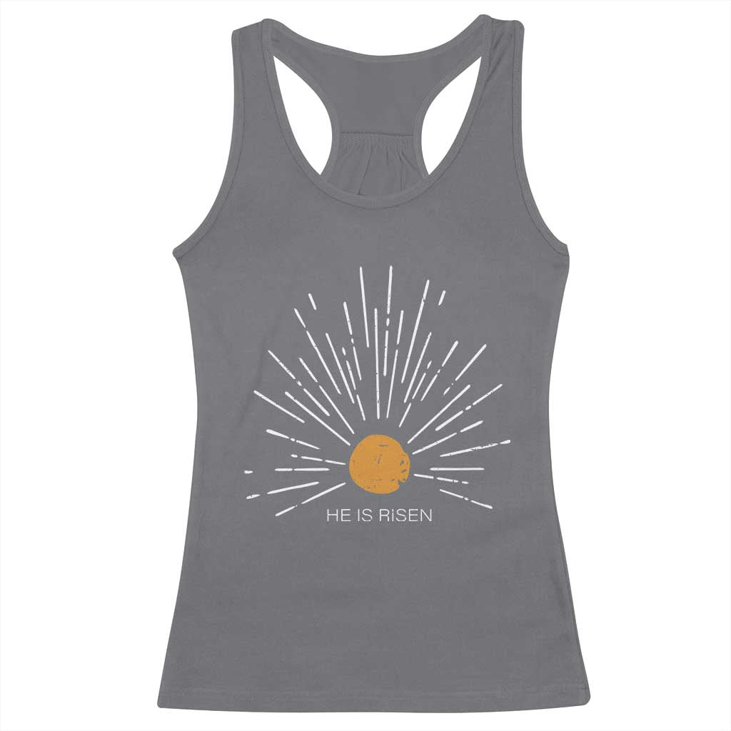 He Is Risen Racerback Tank Top Sunburst Vintage Jesus Religious Easter Day Christians