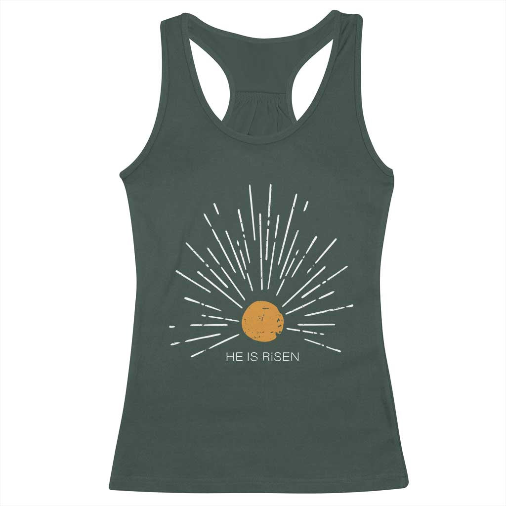 He Is Risen Racerback Tank Top Sunburst Vintage Jesus Religious Easter Day Christians