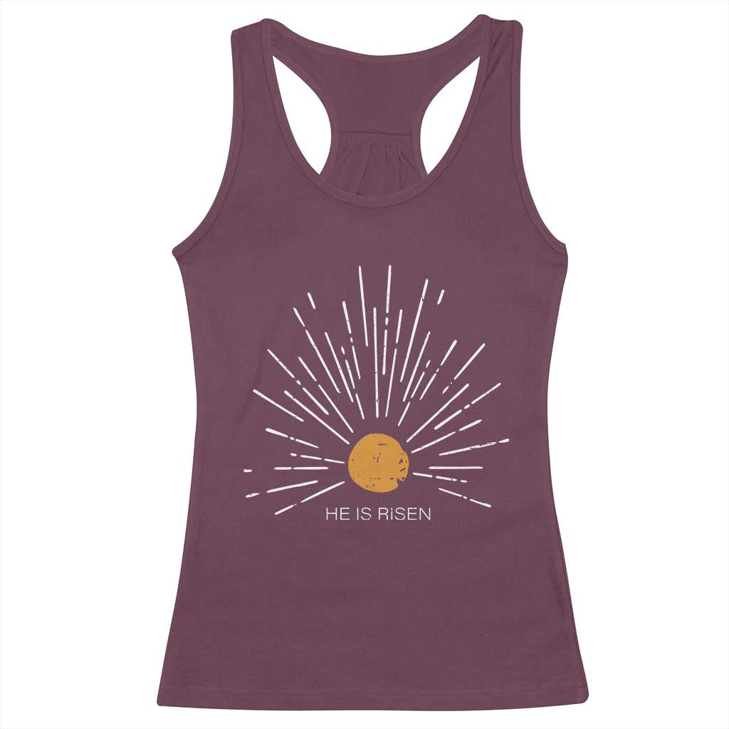 He Is Risen Racerback Tank Top Sunburst Vintage Jesus Religious Easter Day Christians