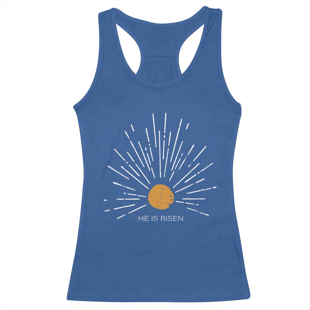 He Is Risen Racerback Tank Top Sunburst Vintage Jesus Religious Easter Day Christians