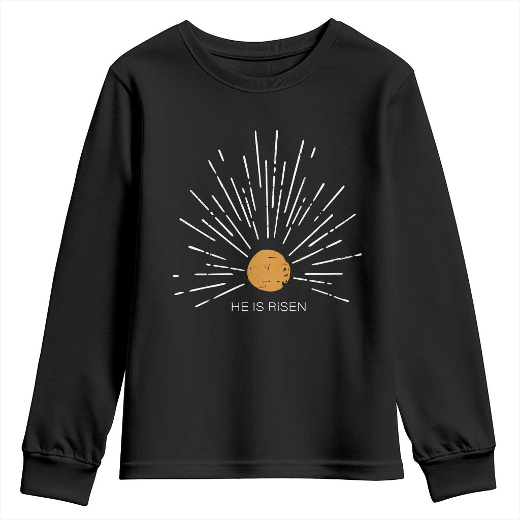 He Is Risen Youth Sweatshirt Sunburst Vintage Jesus Religious Easter Day Christians