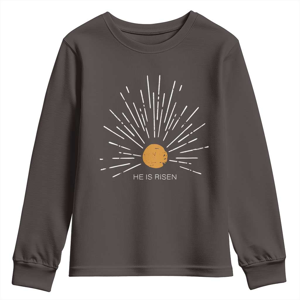 He Is Risen Youth Sweatshirt Sunburst Vintage Jesus Religious Easter Day Christians