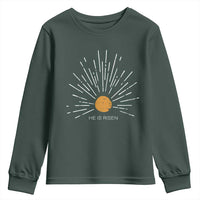 He Is Risen Youth Sweatshirt Sunburst Vintage Jesus Religious Easter Day Christians