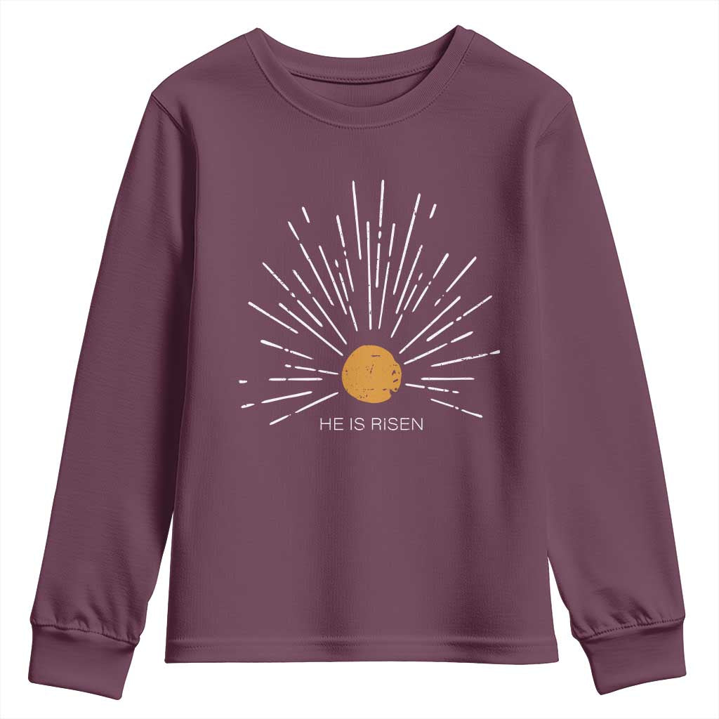 He Is Risen Youth Sweatshirt Sunburst Vintage Jesus Religious Easter Day Christians