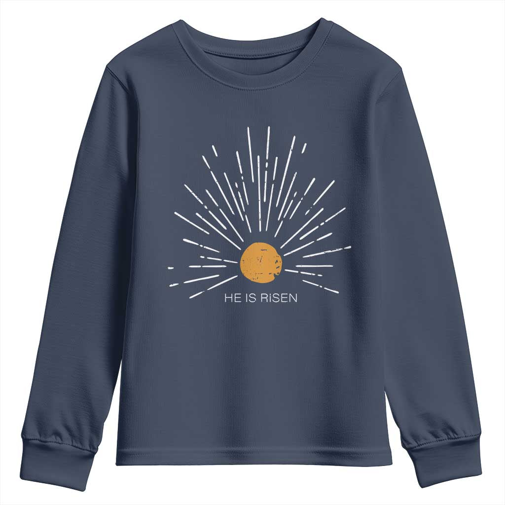 He Is Risen Youth Sweatshirt Sunburst Vintage Jesus Religious Easter Day Christians