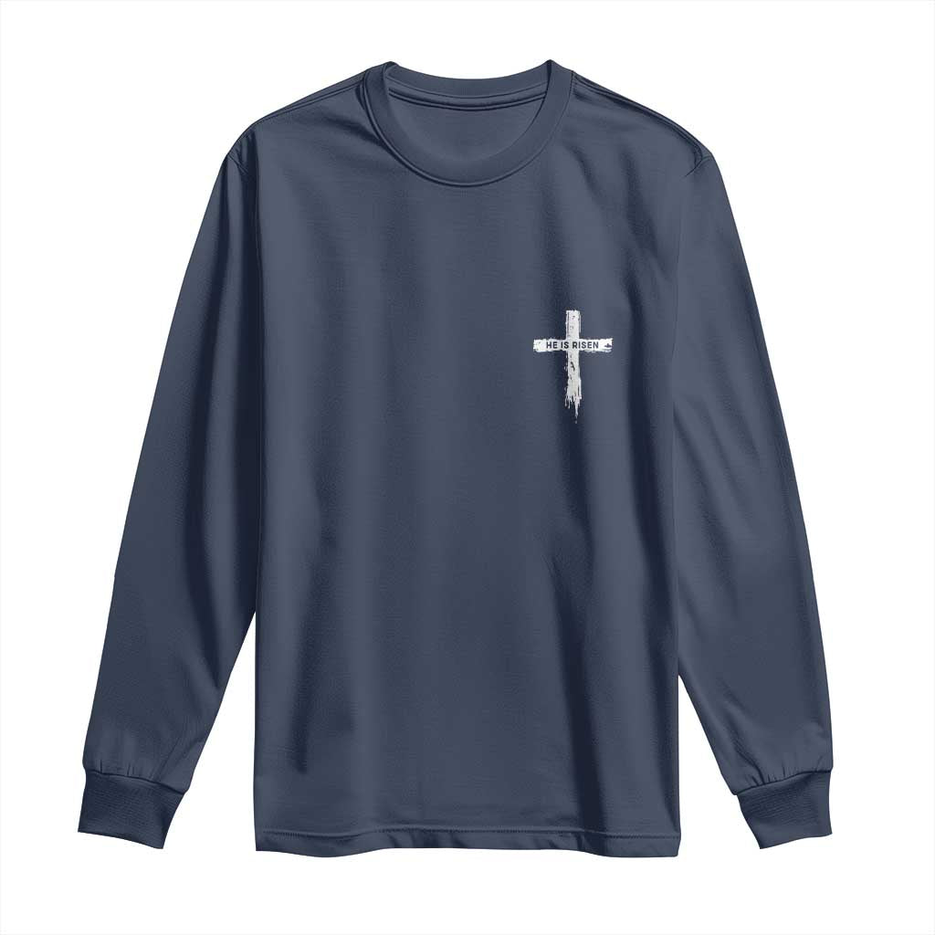 Easter Christian Cross Religious He Is Risen Long Sleeve Shirt