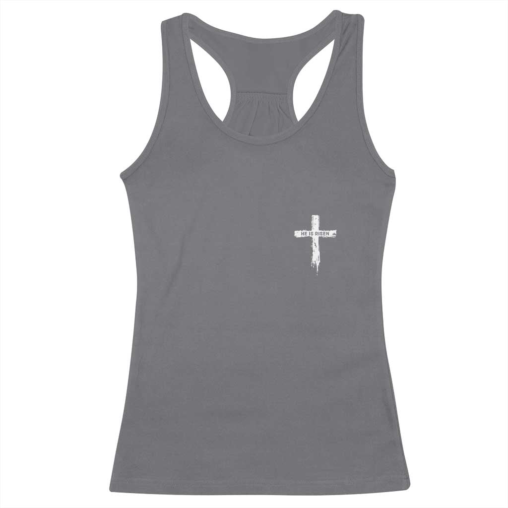 Easter Christian Cross Religious He Is Risen Racerback Tank Top