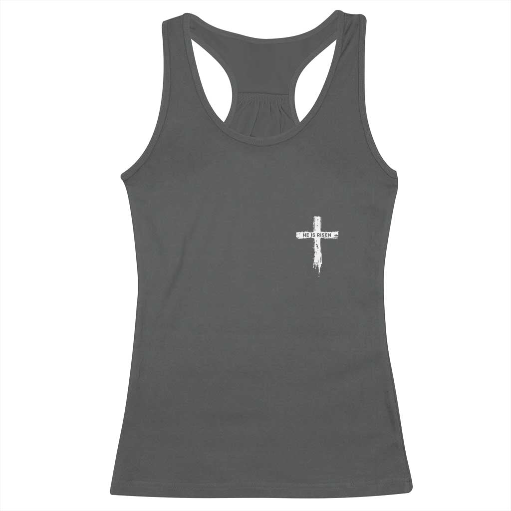 Easter Christian Cross Religious He Is Risen Racerback Tank Top