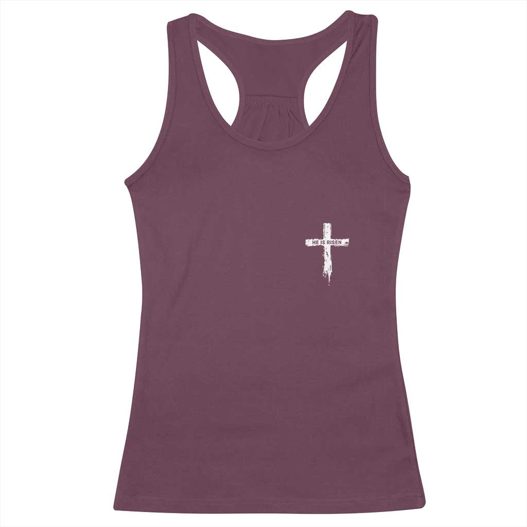 Easter Christian Cross Religious He Is Risen Racerback Tank Top