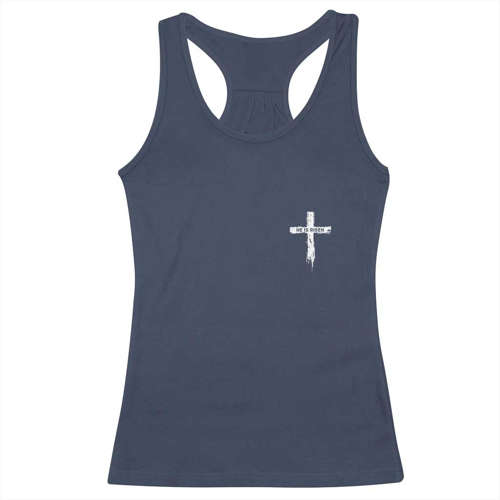 Easter Christian Cross Religious He Is Risen Racerback Tank Top