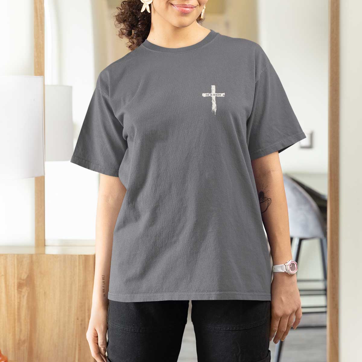 Easter Christian Cross Religious He Is Risen T Shirt For Women