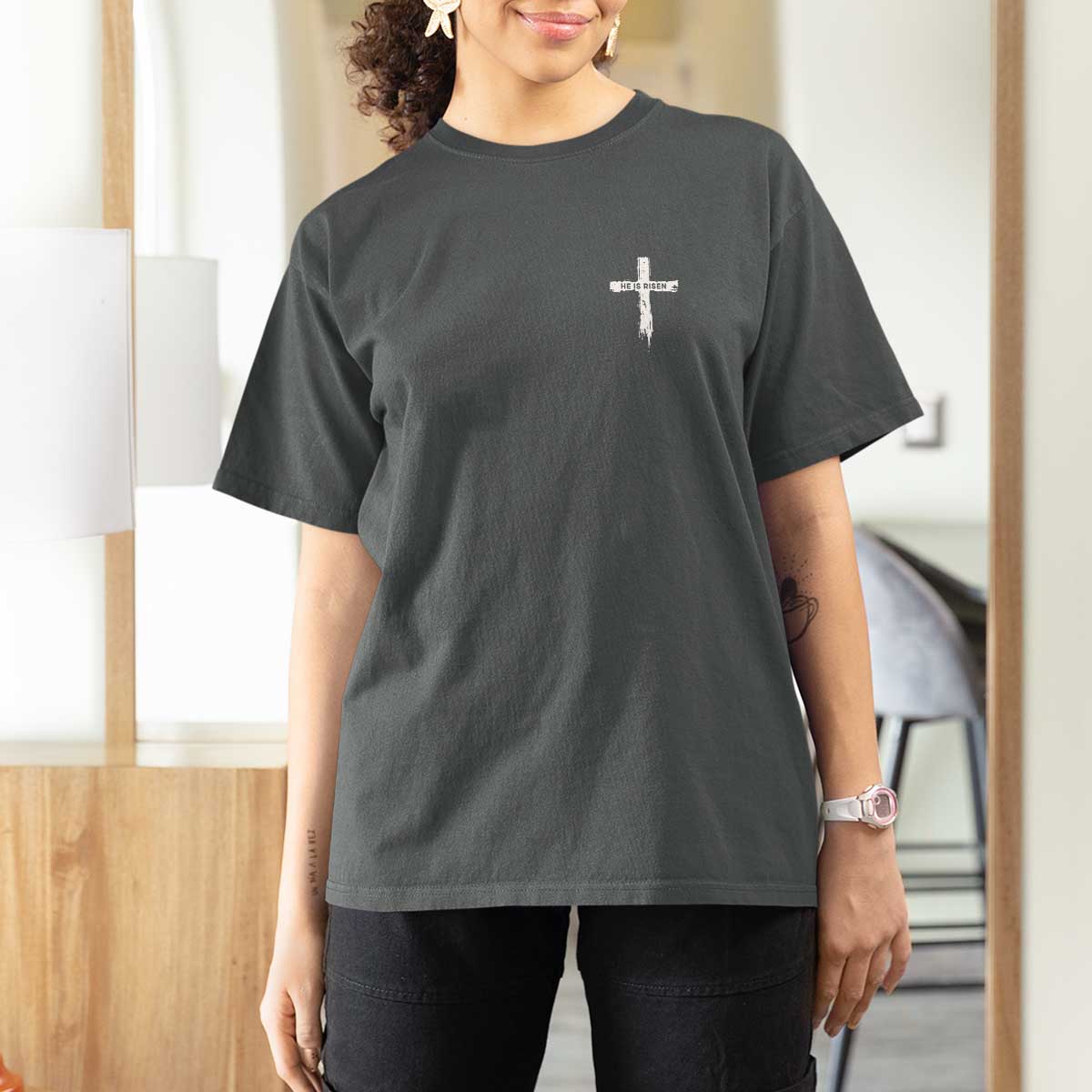 Easter Christian Cross Religious He Is Risen T Shirt For Women