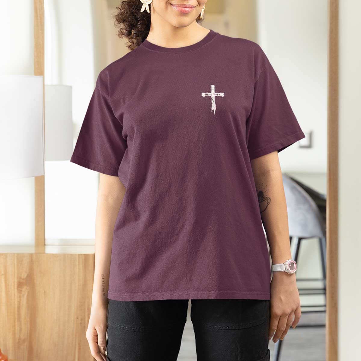 Easter Christian Cross Religious He Is Risen T Shirt For Women