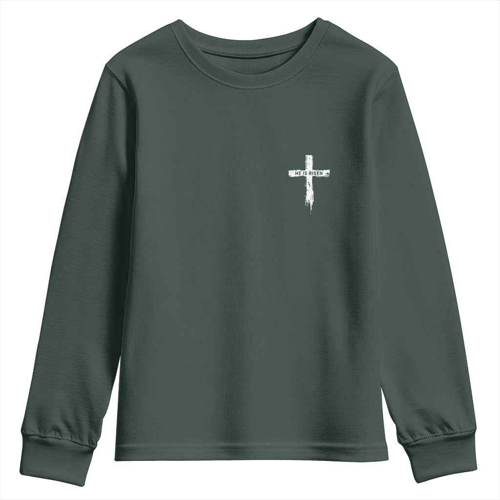 Easter Christian Cross Religious He Is Risen Youth Sweatshirt