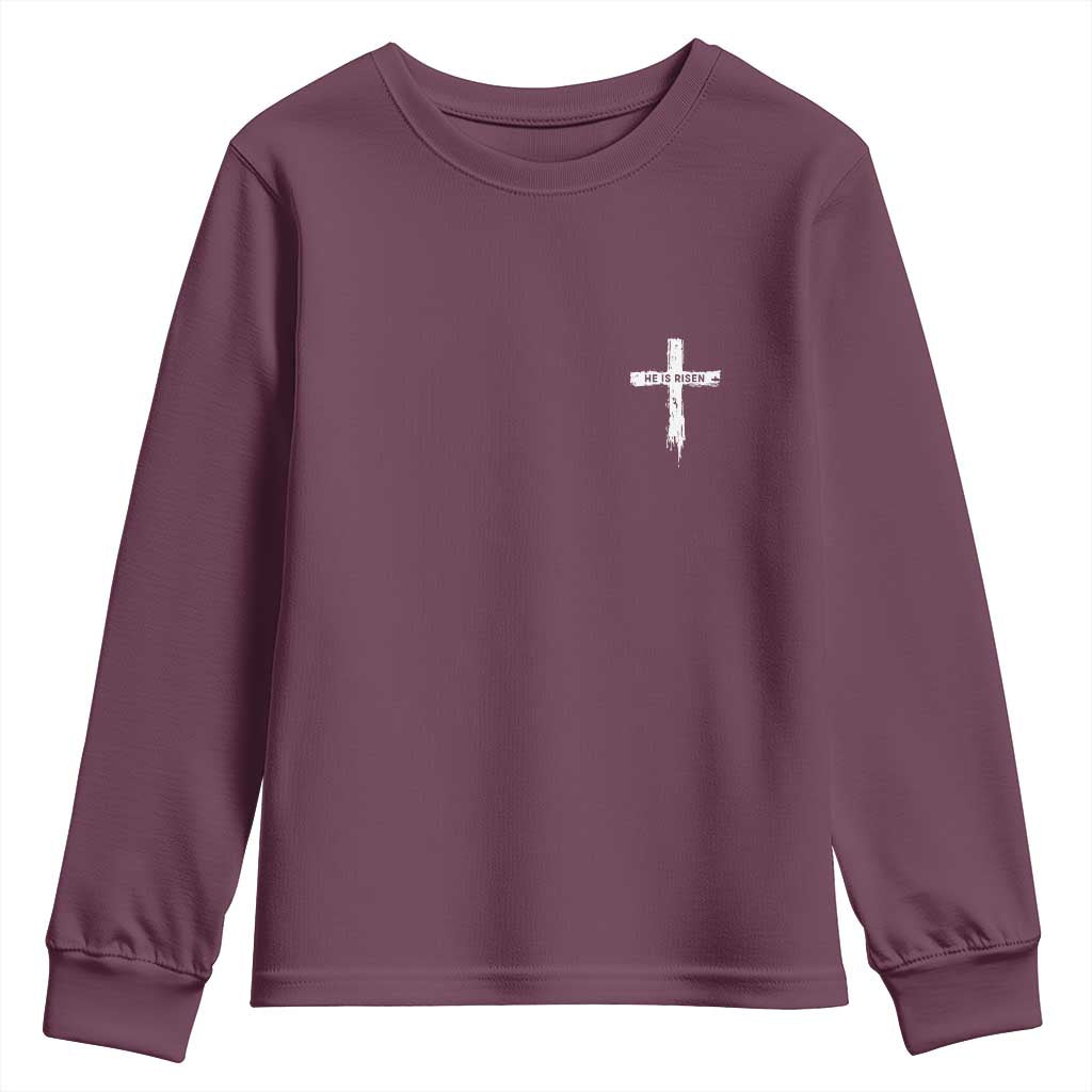 Easter Christian Cross Religious He Is Risen Youth Sweatshirt