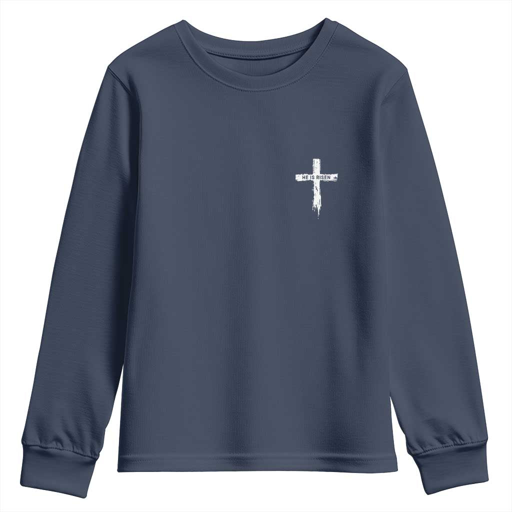 Easter Christian Cross Religious He Is Risen Youth Sweatshirt