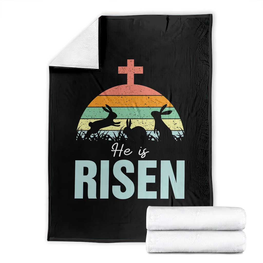 Retro He is Risen Throw Blanket Bunny Easter Cross Christian Religious Jesus Has Risen - Wonder Print Shop