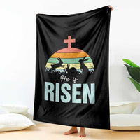 Retro He is Risen Throw Blanket Bunny Easter Cross Christian Religious Jesus Has Risen - Wonder Print Shop